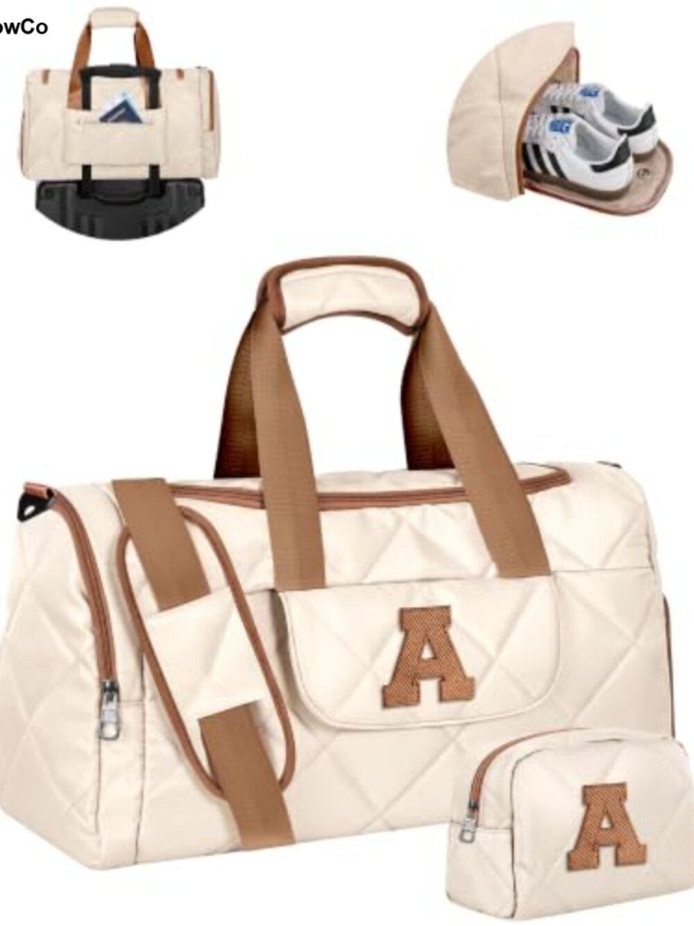 Initial A Duffle Bag Travel Gym Weekender Nylon Carry On Shoe Compartment